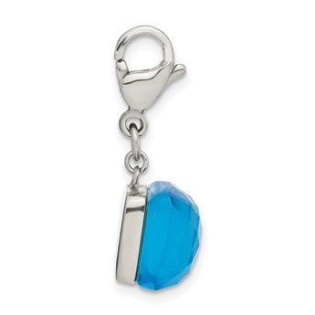 Stainless Steel Polished Blue Glass Square Lobster Clasp Charm - Birthstone Company