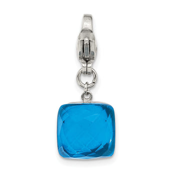 Stainless Steel Polished Blue Glass Square Lobster Clasp Charm - Birthstone Company