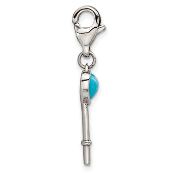 Turquoise Heart Key Charm in Stainless Steel - Birthstone Company