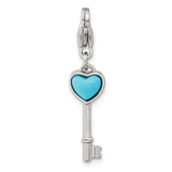 Turquoise Heart Key Charm in Stainless Steel - Birthstone Company