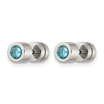 Stainless Steel CZ March Birthstone Polished Post Earrings - Birthstone Company