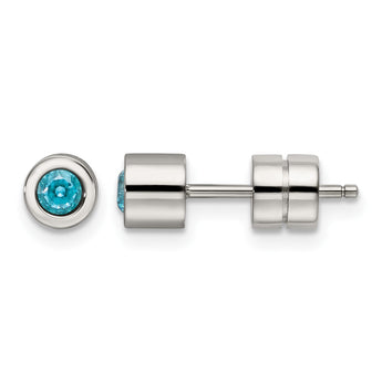 Stainless Steel CZ March Birthstone Polished Post Earrings - Birthstone Company