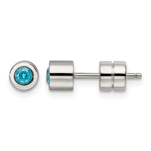 Stainless Steel CZ March Birthstone Polished Post Earrings - Birthstone Company