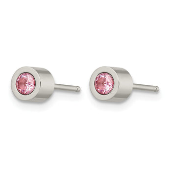 Stainless Steel CZ Oct Birthstone Polished Post Earrings - Birthstone Company