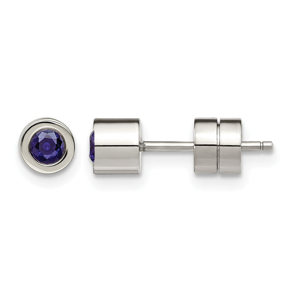 Stainless Steel CZ Sept Birthstone Polished Post Earrings - Birthstone Company