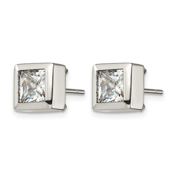 Stainless Steel Polished Square CZ Post Earrings - Birthstone Company
