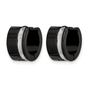 Stainless Steel Polished Black IP Hinged Hoop Earrings - Birthstone Company