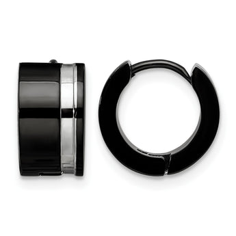 Stainless Steel Polished Black IP Hinged Hoop Earrings - Birthstone Company