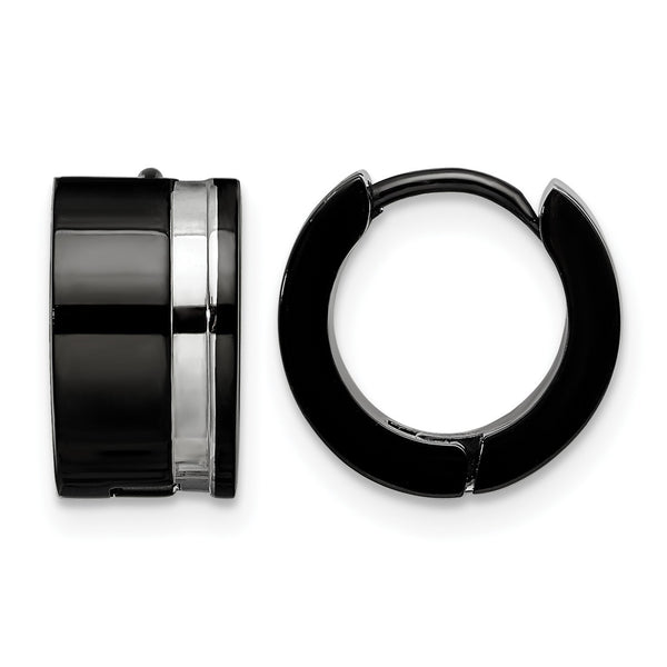 Stainless Steel Polished Black IP Hinged Hoop Earrings - Birthstone Company