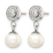 Stainless Steel Polished CZ and FWC Pearl Dangle Earrings - Birthstone Company