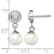 Stainless Steel Polished CZ and FWC Pearl Dangle Earrings - Birthstone Company
