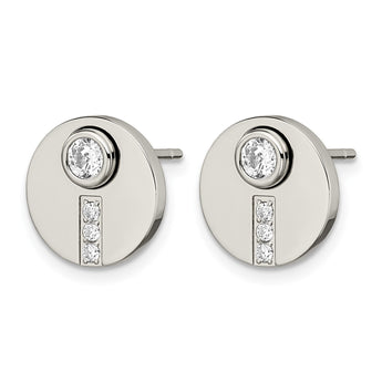 Stainless Steel Polished CZ Circle Post Earrings - Birthstone Company