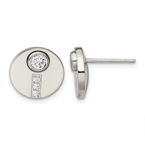 Stainless Steel Polished CZ Circle Post Earrings - Birthstone Company