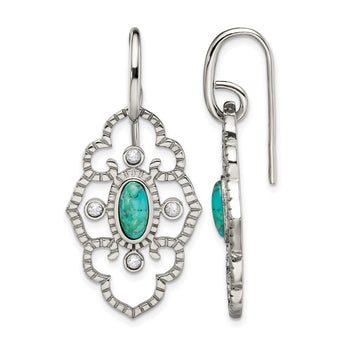 Stainless Steel Polished Imi. Turquoise & CZ Dangle Earrings - Birthstone Company