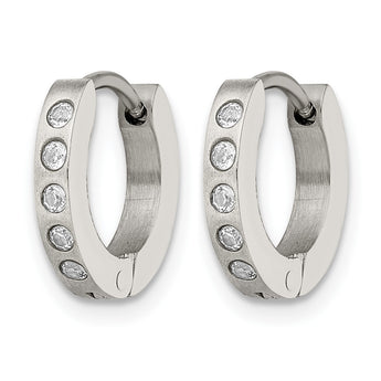 Stainless Steel CZ Hinged Hoop Earrings - Birthstone Company