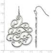 Stainless Steel Polished Filigree CZ Dangle Shepherd Hook Earrings - Birthstone Company