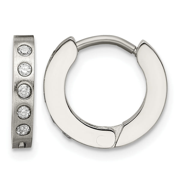 Stainless Steel CZ Hinged Hoop Earrings - Birthstone Company