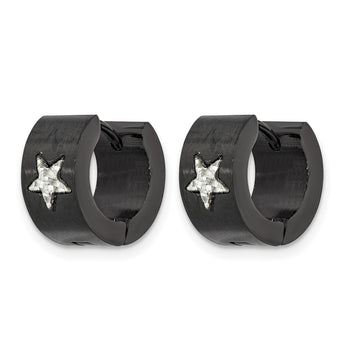 Stainless Steel Black IP plated Star Hinged Hoop Earrings - Birthstone Company