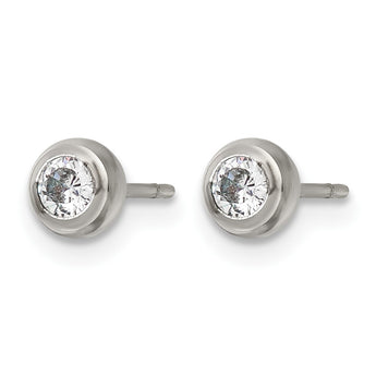 Stainless Steel Polished 3mm Bezel CZ Stud Post Earrings - Birthstone Company