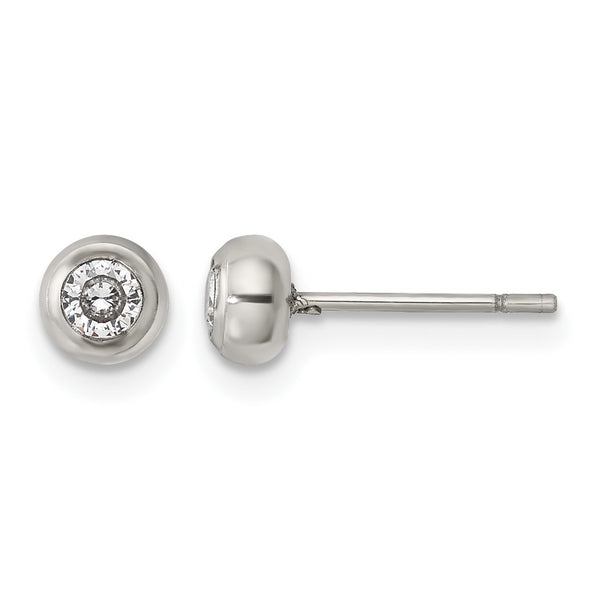 Stainless Steel Polished 3mm Bezel CZ Stud Post Earrings - Birthstone Company