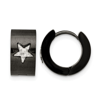 Stainless Steel Black IP plated Star Hinged Hoop Earrings - Birthstone Company