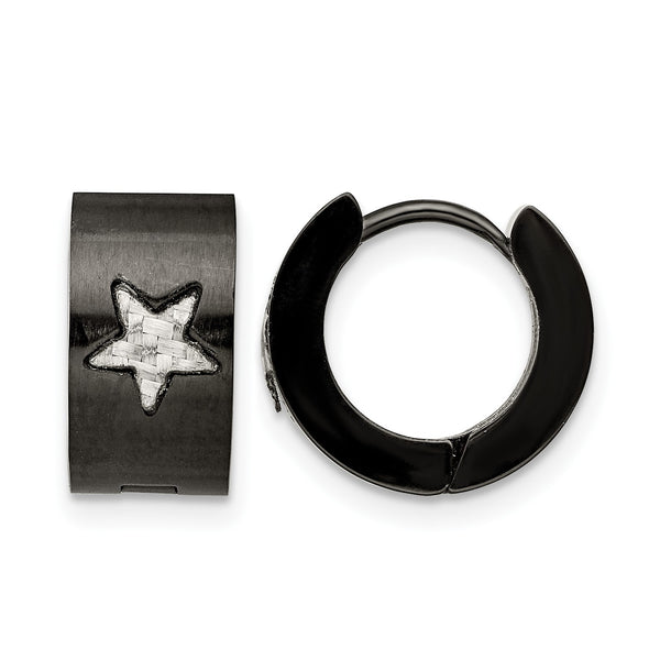 Stainless Steel Black IP plated Star Hinged Hoop Earrings - Birthstone Company