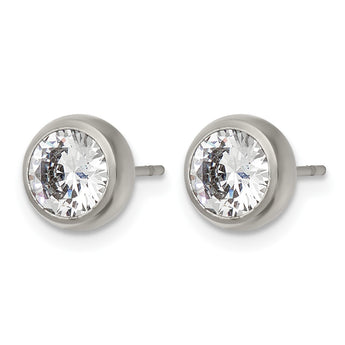 Stainless Steel Polished 6mm Bezel CZ Stud Post Earrings - Birthstone Company