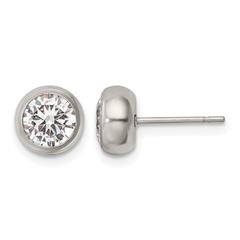 Stainless Steel Polished 6mm Bezel CZ Stud Post Earrings - Birthstone Company