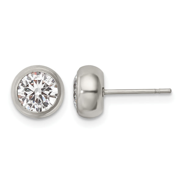 Stainless Steel Polished 6mm Bezel CZ Stud Post Earrings - Birthstone Company