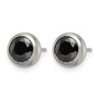 Stainless Steel Polished 6mm Bezel Black CZ Stud Post Earrings - Birthstone Company