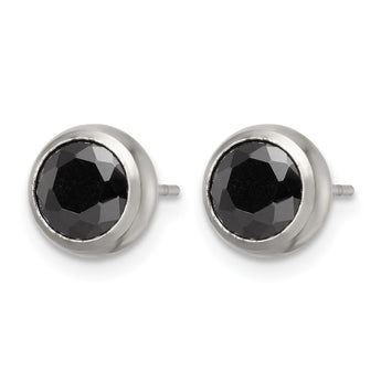 Stainless Steel Polished 6mm Bezel Black CZ Stud Post Earrings - Birthstone Company