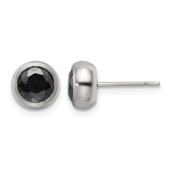 Stainless Steel Polished 6mm Bezel Black CZ Stud Post Earrings - Birthstone Company