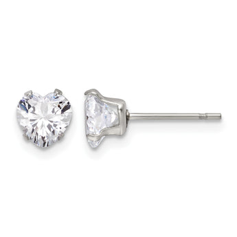 Stainless Steel Polished 6mm Heart CZ Stud Post Earrings - Birthstone Company