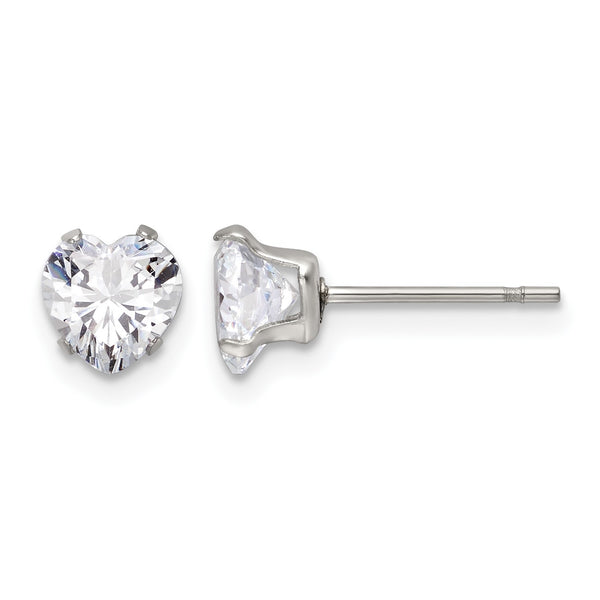 Stainless Steel Polished 6mm Heart CZ Stud Post Earrings - Birthstone Company