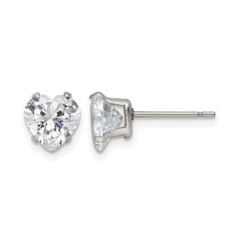 Stainless Steel Polished 7mm Heart CZ Stud Post Earrings - Birthstone Company