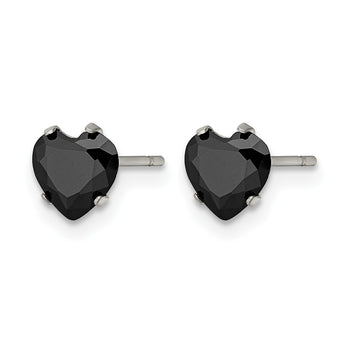 Stainless Steel Polished 6mm Black Heart CZ Stud Post Earrings - Birthstone Company