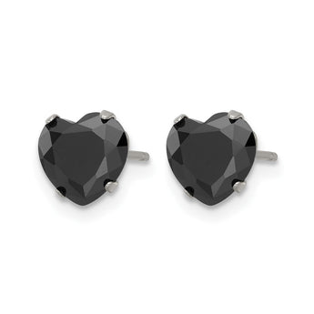 Stainless Steel Polished 7mm Black Heart CZ Stud Post Earrings - Birthstone Company