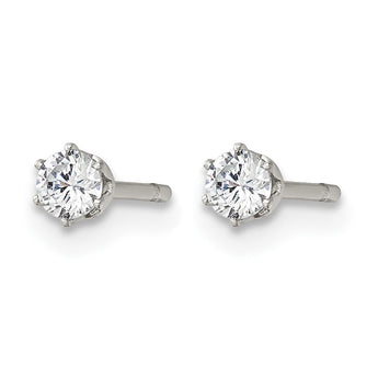 Stainless Steel Polished 3mm CZ Stud Post Earrings - Birthstone Company