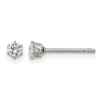 Stainless Steel Polished 3mm CZ Stud Post Earrings - Birthstone Company