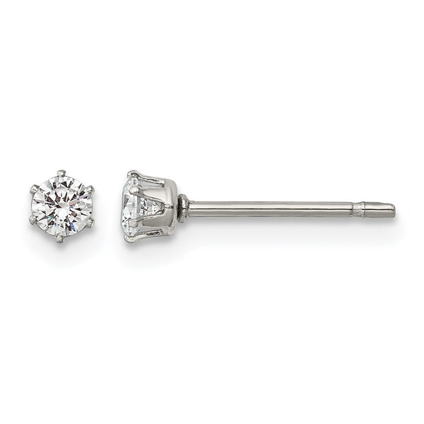 Stainless Steel Polished 3mm CZ Stud Post Earrings - Birthstone Company