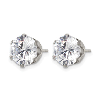 Stainless Steel Polished 9mm Round CZ Stud Post Earrings - Birthstone Company