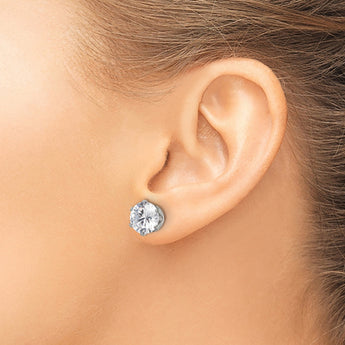 Stainless Steel Polished 9mm Round CZ Stud Post Earrings - Birthstone Company