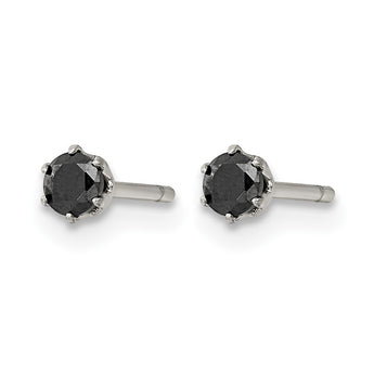 Stainless Steel Polished 3mm Black Round CZ Stud Post Earrings - Birthstone Company