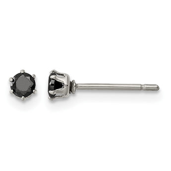 Stainless Steel Polished 3mm Black Round CZ Stud Post Earrings - Birthstone Company
