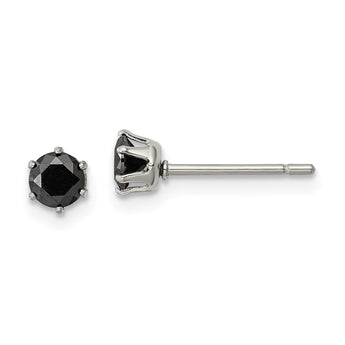 Chisel Stainless Steel Polished 4mm Black Round CZ Stud Post Earrings