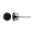 Stainless Steel Polished 7mm Black Round CZ Stud Post Earrings - Birthstone Company