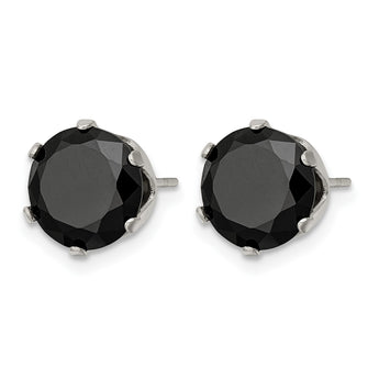 Stainless Steel Polished 9mm Black Round CZ Stud Post Earrings - Birthstone Company