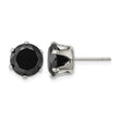 Stainless Steel Polished 9mm Black Round CZ Stud Post Earrings - Birthstone Company