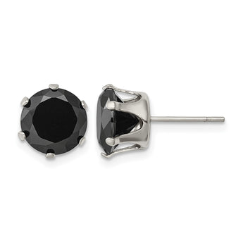 Stainless Steel Polished 9mm Black Round CZ Stud Post Earrings - Birthstone Company