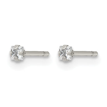 Stainless Steel Polished 2mm Square CZ Stud Post Earrings - Birthstone Company